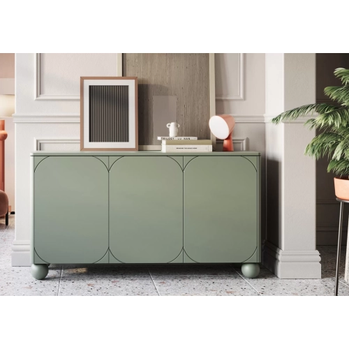 Komoda Sonatia II 150 cm trzydrzwiowa na nogach kulach - oliwka